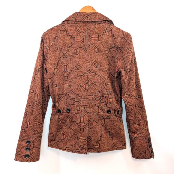 Peruvian Connection | Art-to-Wear Tribal Blazer Jacket Rust Orange Brown | Small - Picture 8 of 16